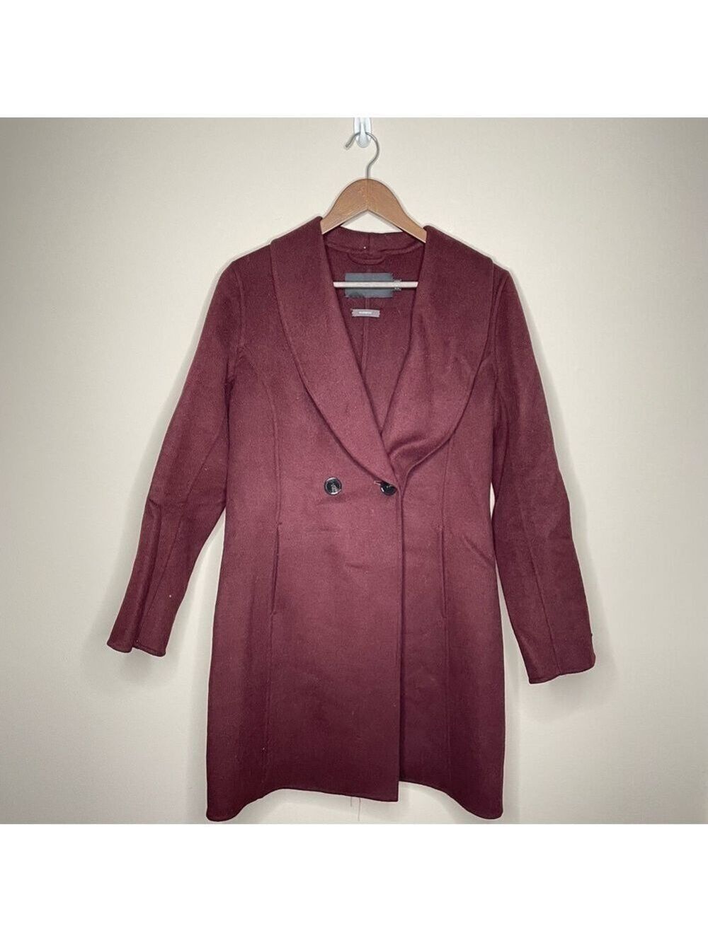 Tahari Burgundy Wool Trench Coat Double Breasted Medium